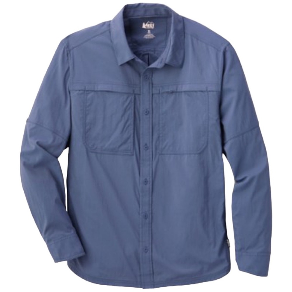 REI Co-Op Sahara Solid Blue Haze Long Sleeve Button Down Outdoor Adventure Top